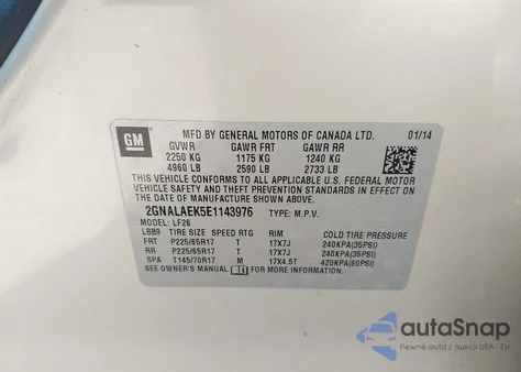 2014 Chevrolet Equinox Ls z USA, uszkodzony, nr VIN 2GNALAEK5E1143976